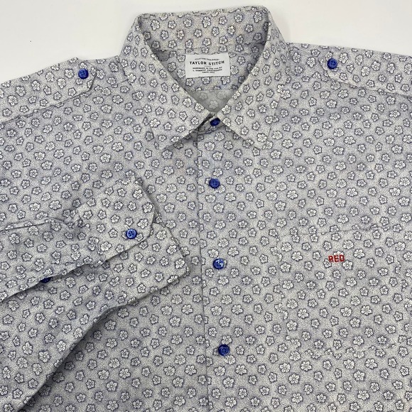 Taylor Stitch 2XL Blue Flower Pattern Long Sleeve Button Up Shirt - Picture 1 of 5